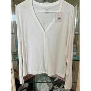 New Majestic Filatures White Soft Touch V-Neck Cardigan Size 4-L
